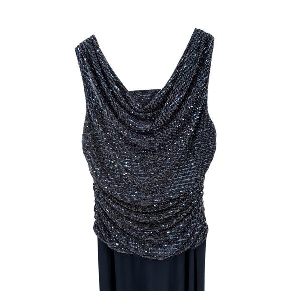 R&M Richards Women’s Plus Size Metallic Sequined A-Line Dress, Navy Blue, 16W‎ - Picture 5 of 9
